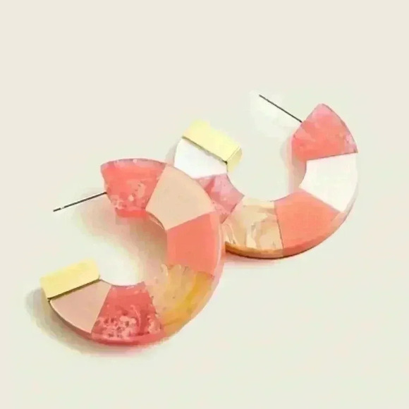 J Crew Made in Italy Mixed Acetate Hoop Earrings in coral - Picture 1 of 3